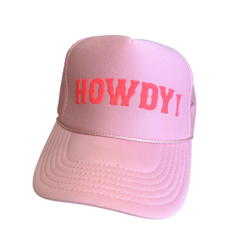 Howdy Two Tone Pink Puff Trucker Hat